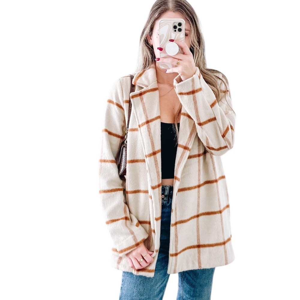 JOIE PLAID FLEECE BLAZER OPEN FRONT JACKET S